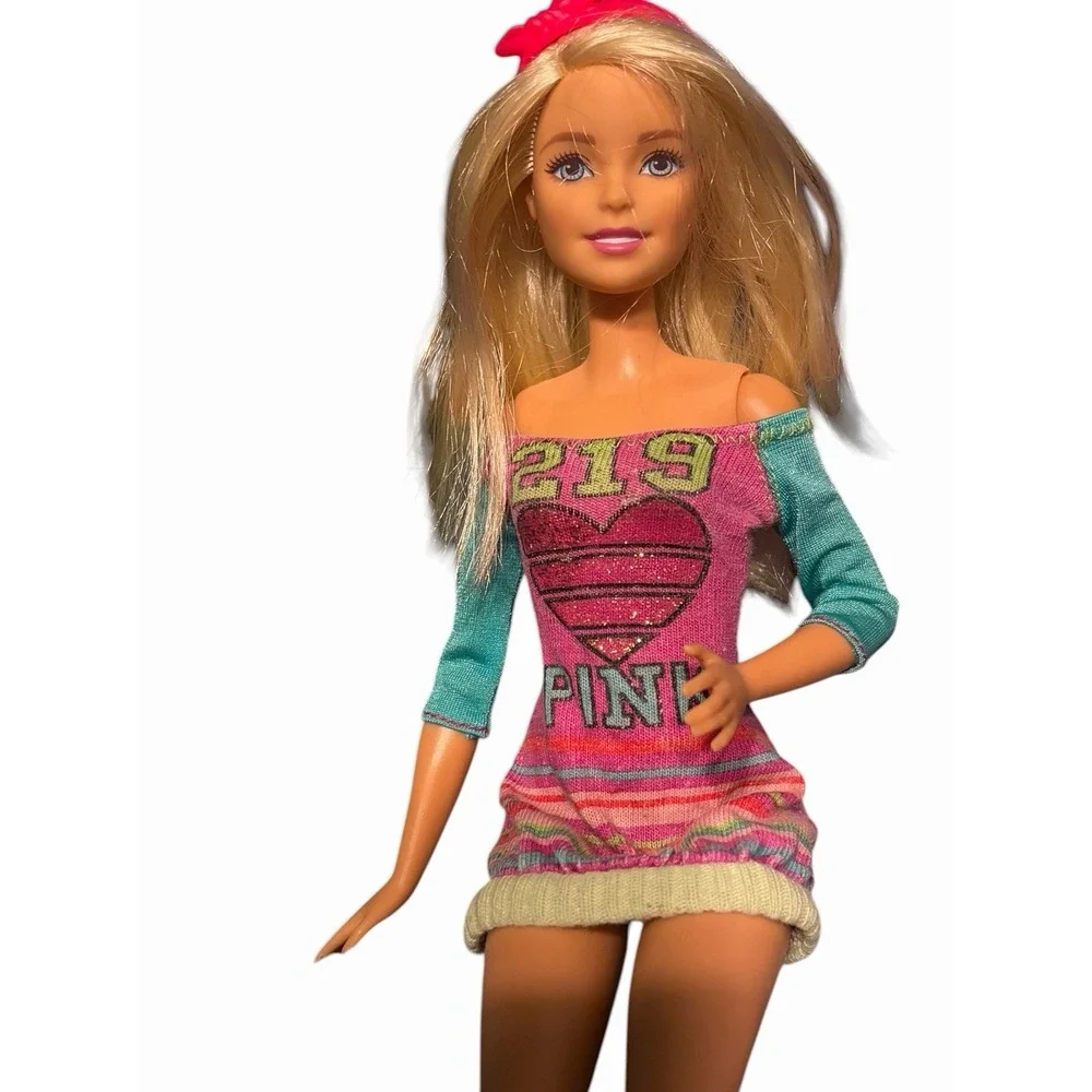 Barbie Doll Blonde Hair  With‎ Bow  Shoes And Outfit Pink! Teen Girl